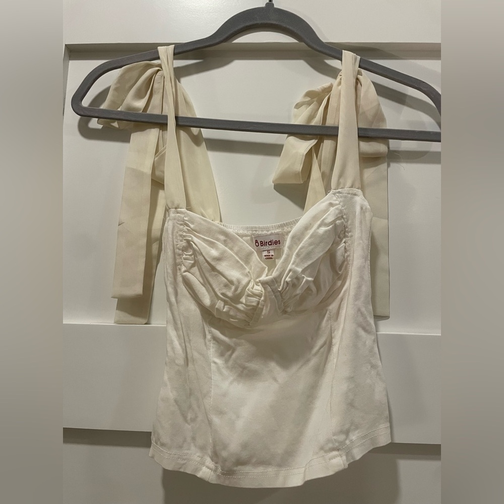 BIRDIES via VRG GRL Cream corset with Bow Straps